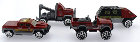 Kız Erkek Çocuk Oyuncak 4'Lü Die Cast İtfaiye Seti Kız Erkek Çocuk Oyuncak Eğitici Eğlenceli Oyuncak