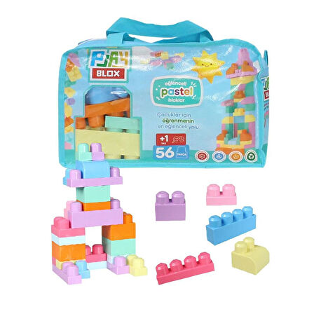 Kız Erkek Çocuk Oyuncak 2915 Play Blox Pastel Blok Yapı Oyuncakları 56 Parça ,Saklama Çantalı ,1 Yaş