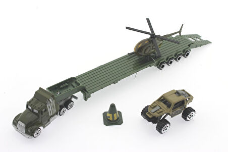 Kız Erkek Çocuk Oyuncak Tır Arazi Aracı ve Helikopterli Metal Askeri Araç Seti Kız Erkek Çocuk Oyunc