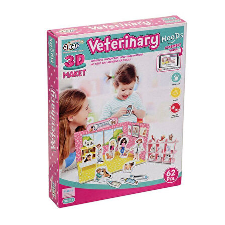 Kız Erkek Çocuk Oyuncak Veteriner Maket 3 Boyutlu Puzzle Kız Erkek Çocuk Oyuncak Eğitici Eğlenceli O