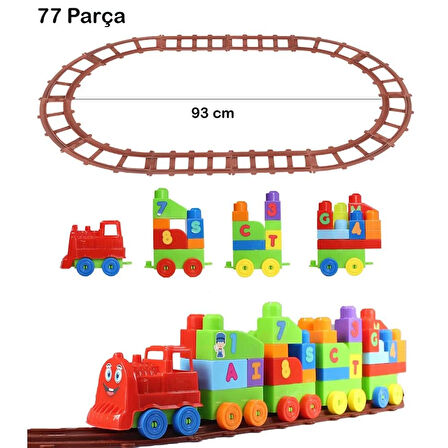 Kız Erkek Çocuk Oyuncak Play Blox Oyuncak Tren Seti 77 Parça Sayılar ve Alfabe Treni Parlak Renkler