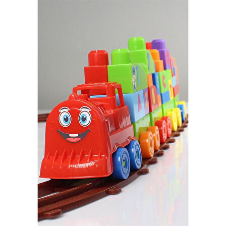 Kız Erkek Çocuk Oyuncak Play Blox Oyuncak Tren Seti 77 Parça Sayılar ve Alfabe Treni Parlak Renkler