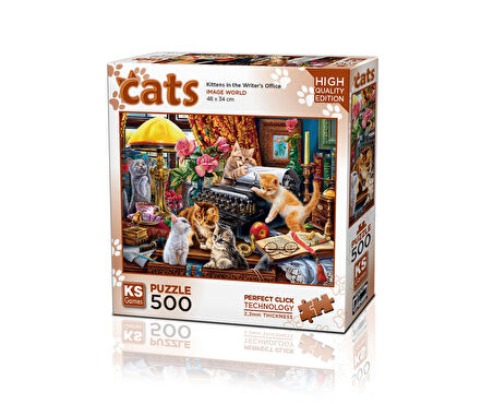 Kız Erkek Çocuk Oyuncak KS Puzzle 500 Parça Cats Kittens in the Writer's Office Kız Erkek Çocuk Oyun