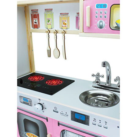 Kız Erkek Çocuk Oyuncak T1013 Ahşap Buzdolaplı Mutfak Pembe Kız Erkek Çocuk Oyuncak Eğitici Eğlencel