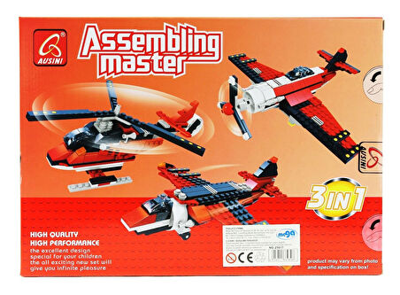 Kız Erkek Çocuk Oyuncak Ausini Assembling Master 3 in 1 265 Parça Hava Araçları Seti Kız Erkek Çocuk