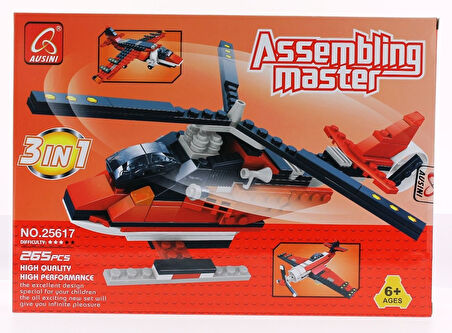 Kız Erkek Çocuk Oyuncak Ausini Assembling Master 3 in 1 265 Parça Hava Araçları Seti Kız Erkek Çocuk
