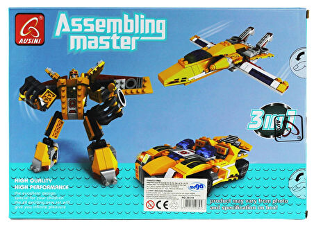 Kız Erkek Çocuk Oyuncak Ausini Assembling Master 3 in 1 273 Parça Sarı Dönüşen Robot Kız Erkek Çocuk