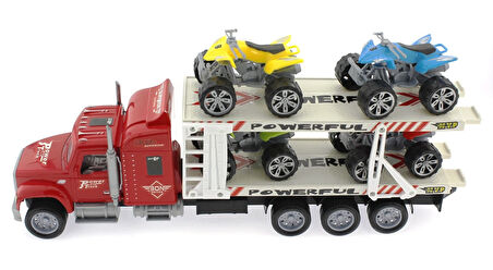 Kız Erkek Çocuk Oyuncak Sürtmeli ATV Taşıyan Kırmızı Tır Kız Erkek Çocuk Oyuncak Eğitici Eğlenceli O