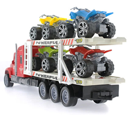 Kız Erkek Çocuk Oyuncak Sürtmeli ATV Taşıyan Kırmızı Tır Kız Erkek Çocuk Oyuncak Eğitici Eğlenceli O