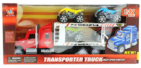 Kız Erkek Çocuk Oyuncak Sürtmeli ATV Taşıyan Kırmızı Tır Kız Erkek Çocuk Oyuncak Eğitici Eğlenceli O