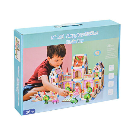Kız Erkek Çocuk Oyuncak KZL-2102103 Ahşap Mimari Yapı Blokları 268 Parça Kız Erkek Çocuk Oyuncak Eği