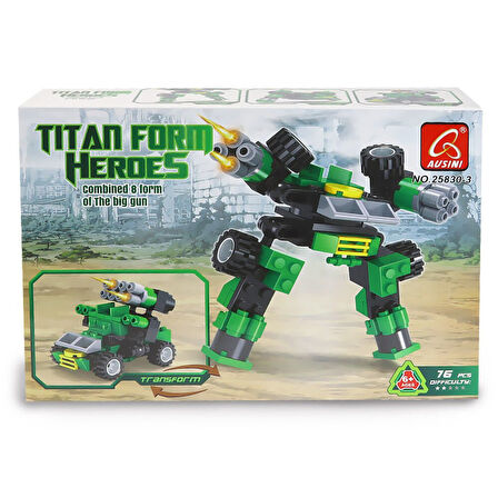 Kız Erkek Çocuk Oyuncak Ausini Titan Heroes Gunner-3 76 Parça Kız Erkek Çocuk Oyuncak Eğitici Eğlenc