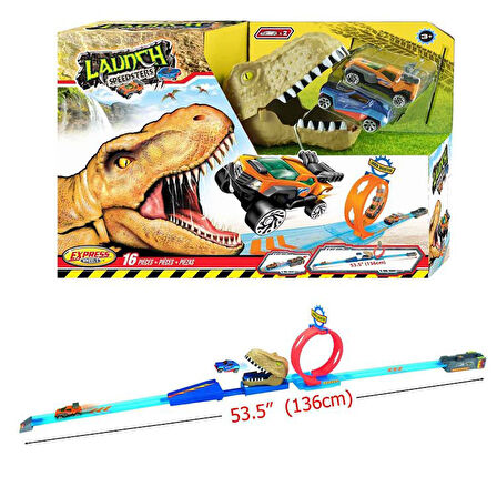 Kız Erkek Çocuk Oyuncak Express Wheels 16 Parça T-Rex Araç ve Yol Oyun Seti Kız Erkek Çocuk Oyuncak