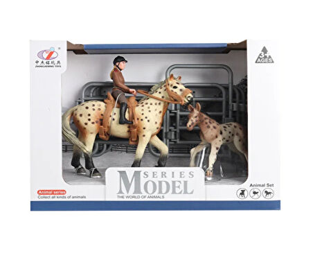 Kız Erkek Çocuk Oyuncak Model Hayvan Seti Jokey At ve Tay Benekli Kız Erkek Çocuk Oyuncak Eğitici Eğ