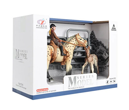 Kız Erkek Çocuk Oyuncak Model Hayvan Seti Jokey At ve Tay Benekli Kız Erkek Çocuk Oyuncak Eğitici Eğ