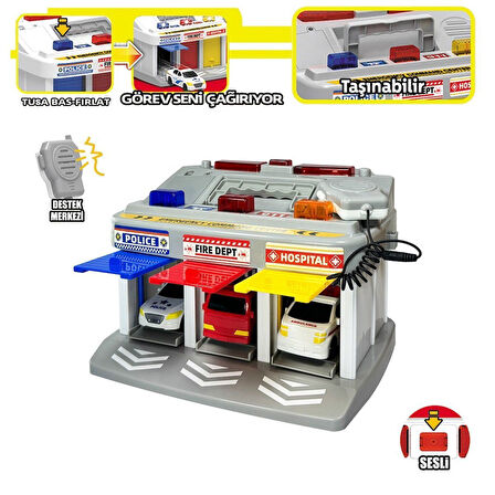 Kız Erkek Çocuk Oyuncak LFI-9555 Işıklı Müzikli İlk Yardım Garajı (Ambulans, Polis, İtfaiye Araçları