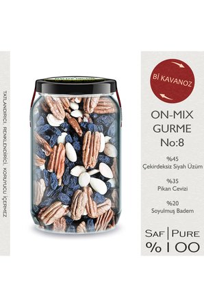 Bi Kavanoz ON-MIX/8 Çekirdeksiz Siyah Üzüm + Pikan Cevizi + Soyulmuş Çiğ Badem Gurme Atıştıştırmalık