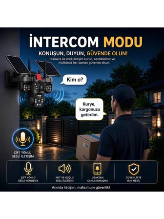 Onqam ON-S4 Sim Kart Takılabilen 4 Kameralı Güvenlik Kamerası - Solar Güneş Panelli Renkli Gece Görüşü ve IP67 AOV Sürekli Kayıt