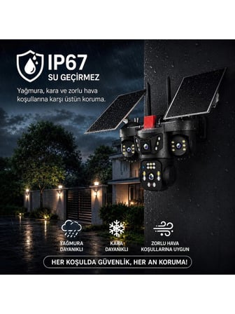 Onqam ON-S4 Sim Kart Takılabilen 4 Kameralı Güvenlik Kamerası - Solar Güneş Panelli Renkli Gece Görüşü ve IP67 AOV Sürekli Kayıt