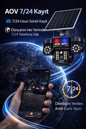 İki Kameralı Sim Kartlı 7/24 Kayıt Özelliği Olan Güneş Enerjili Su Geçirmez Güvenlik Kamerası