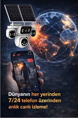 4 Kameralı  Sim Kartlı Güneş Panelli Hareket Takipli Gece Görüşlü Güvenlik Kamerası