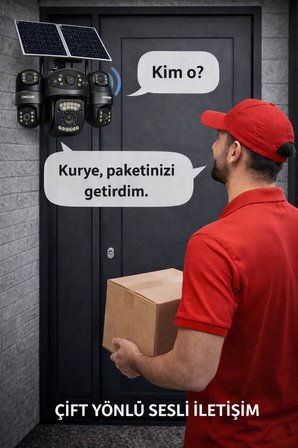 4 Kameralı Çift Solar Panelli Sim Kartlı Gece Görüşlü AOV Güvenlik Kamerası