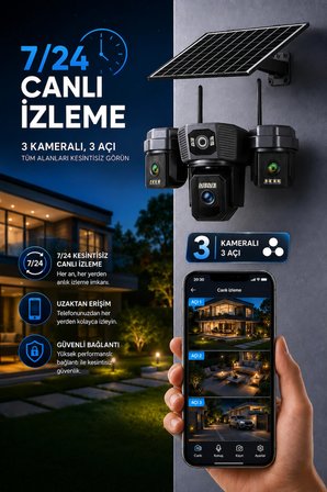 3 Kameralı Sim Kartlı Gece Görüşlü Solar Güvenlik Kamerası