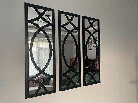 Dekoratif Geometrik desenli Ayna BOYALI HAZIR PLEKSİ AYNALI 3 adet 20X60 cm