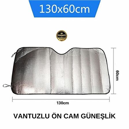 Ön Cam Oto Güneşlik Gölgelik Standart Boy Vantuzlu Gümüş Nikel Balonlu 130cm x 60cm