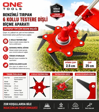 Eltos One Tools Çim Biçme Aparatı 6 Kollu Ahtapot Misina Çayır Biçme