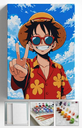 Sayılarla Boyama Seti Numaralı Tuval Fırça Boya Askı Aparatı Dahil Set 40x50 Cm - ONE PIECE ŞAPKA
