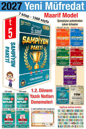 5. Sınıf 2027 Şampiyon Paketi Tüm Dersler 1. 2. Dönem Yazılı Notları Denemeleri