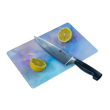 Miabella Home Cam Kesme Tahtası, Kesme Tablası  Kenarları Oval, Antibakteriyal, Sunum Tahtası Pembe Desen20x 30 cm