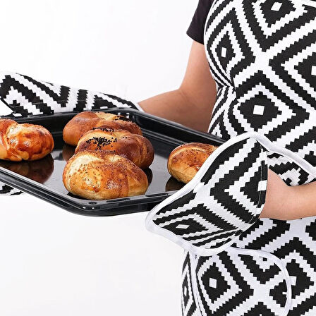 Home Essentials Mutfak Önlüğü 3 lü Set, Su Geçirmez Mutfak Önlüğü, Isıya Dayanıklı Fırın Eldiveni ve Tutacak Set