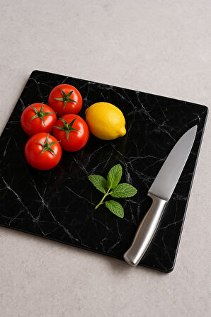 2'li Temperli Cam Kesme Tahtası 20x30 & 25x35 cm | Desenli Antibakteriyel Mutfak Doğrama Camı