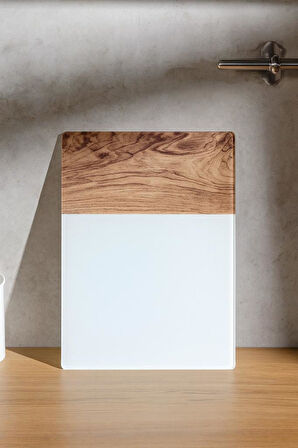 Temperli Cam Kesme Tahtası Beyaz- Ahşap Kesme Tahtası Sunum Tahtası Cam Doğrama Tahtası 25x35 cm 