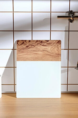 Temperli Cam Kesme Tahtası Beyaz- Ahşap Kesme Tahtası Sunum Tahtası Cam Doğrama Tahtası 25x35 cm 