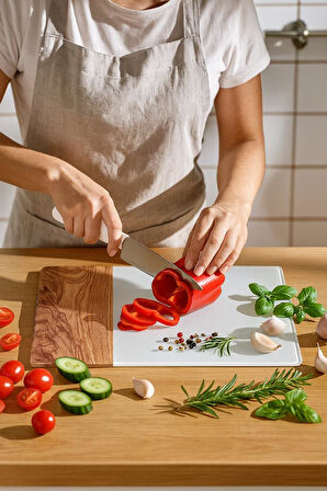 Temperli Cam Kesme Tahtası Beyaz- Ahşap Kesme Tahtası Sunum Tahtası Cam Doğrama Tahtası 25x35 cm 