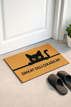Kedili Paspas Kapı Önü Paspası Kitty Kapı Önü Kaymaz Paspas Toz Alıcı Kapı Paspas    