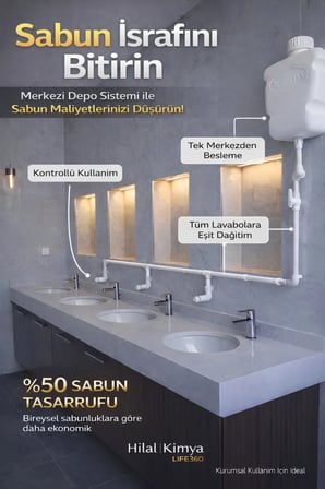 Hilal Kimya Merkezi Depolu Sabunluk Sistemi 10lt Butonlu, 5 Musluklu - Beyaz