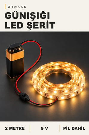 Onerous 2 m 9V Günışığı LED Şerit, Pilli, Pil Dahil, Anahtarlı