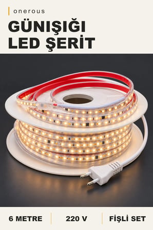 Onerous 6 m 220V Günışığı LED Şerit, Fişli, Yapışkanlı