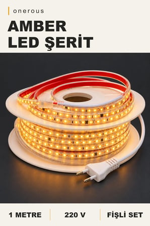 Onerous 1 m 220V Amber LED Şerit, Fişli, Yapışkanlı