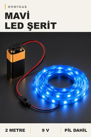 Onerous 2 m 9V Mavi LED Şerit, Pilli, Pil Dahil, Anahtarlı