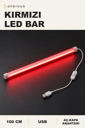 Onerous 100 cm Kırmızı LED Bar, Anahtarlı, USB, Yapışkanlı