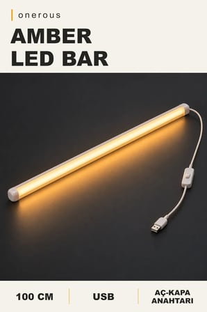 Onerous 100 cm Amber LED Bar, Anahtarlı, USB, Yapışkanlı