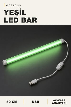 Onerous 50 cm Yeşil LED Bar, Anahtarlı, USB, Yapışkanlı