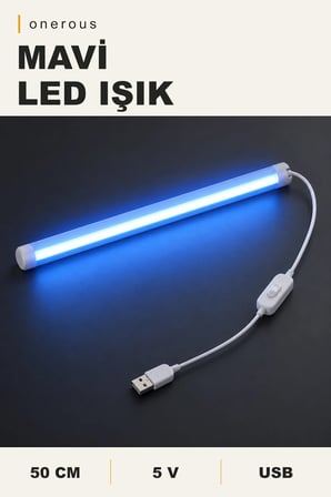 Onerous 50 cm Mavi LED Işık, Anahtarlı, USB, Yapışkanlı
