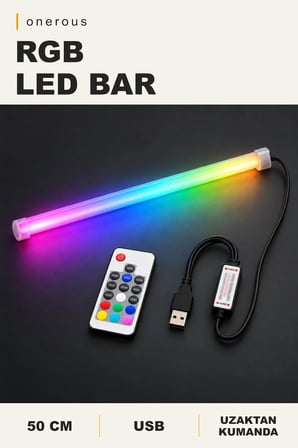 Onerous 50 cm RGB LED Bar, Kumandalı, USB, Yapışkanlı