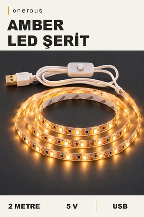 Onerous 2 m 5V Amber LED Şerit, Anahtarlı, USB
